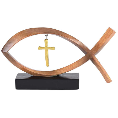 Ichthys Ichthus Jesus Fish Dangle Cross - 8 x 4 Inch Brown and Black Resin by Dicksons