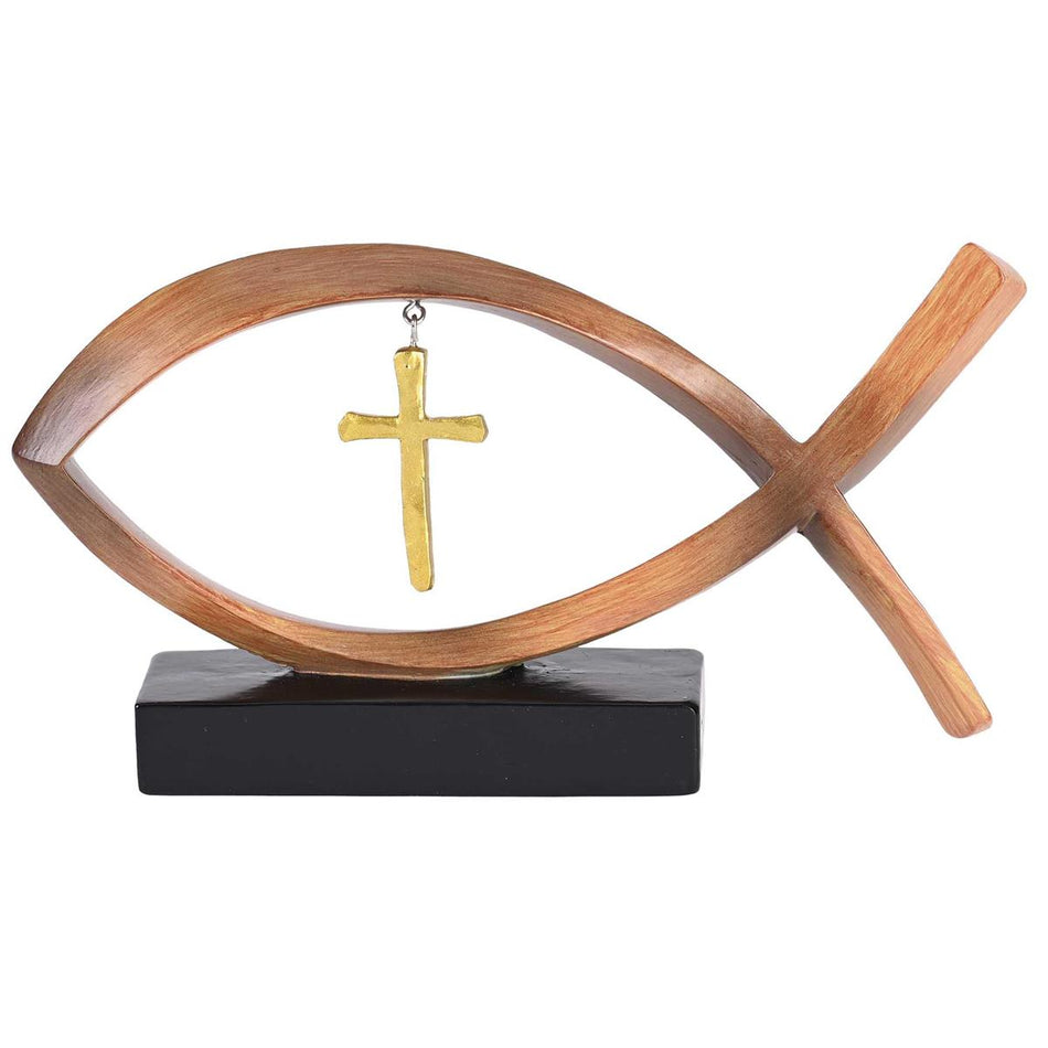 Ichthys Ichthus Jesus Fish Dangle Cross - 8 x 4 Inch Brown and Black Resin by Dicksons