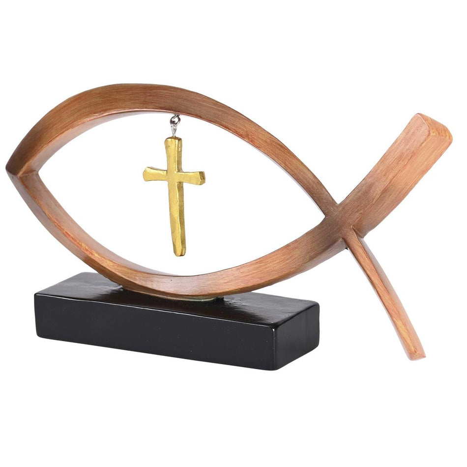 Ichthys Ichthus Jesus Fish Dangle Cross - 8 x 4 Inch Brown and Black Resin by Dicksons, product view 2