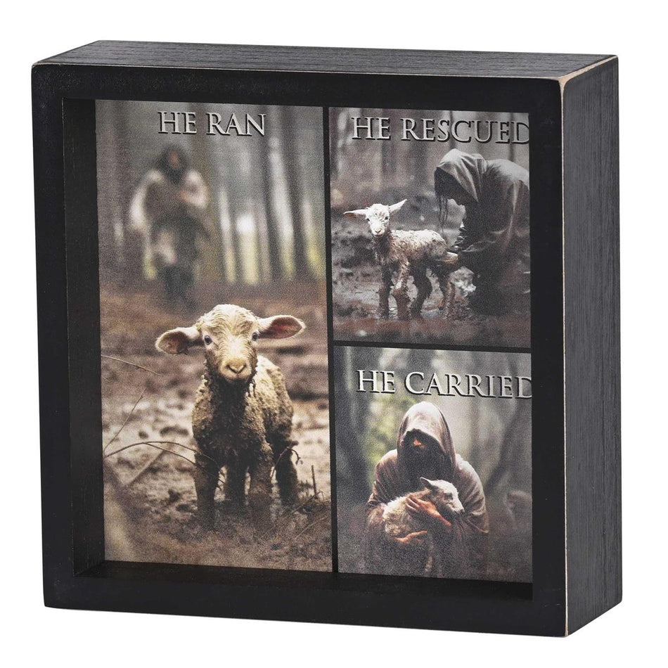 He Ran Rescued Carried Matthew 18 Luke 19 Black Wood Double Sided Tabletop by Dicksons