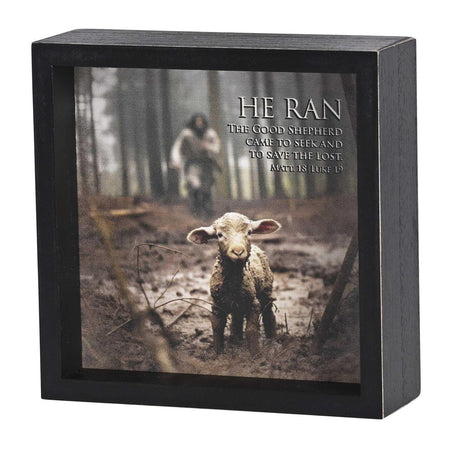 He Ran Rescued Carried Matthew 18 Luke 19 Black Wood Double Sided Tabletop by Dicksons, product view 2