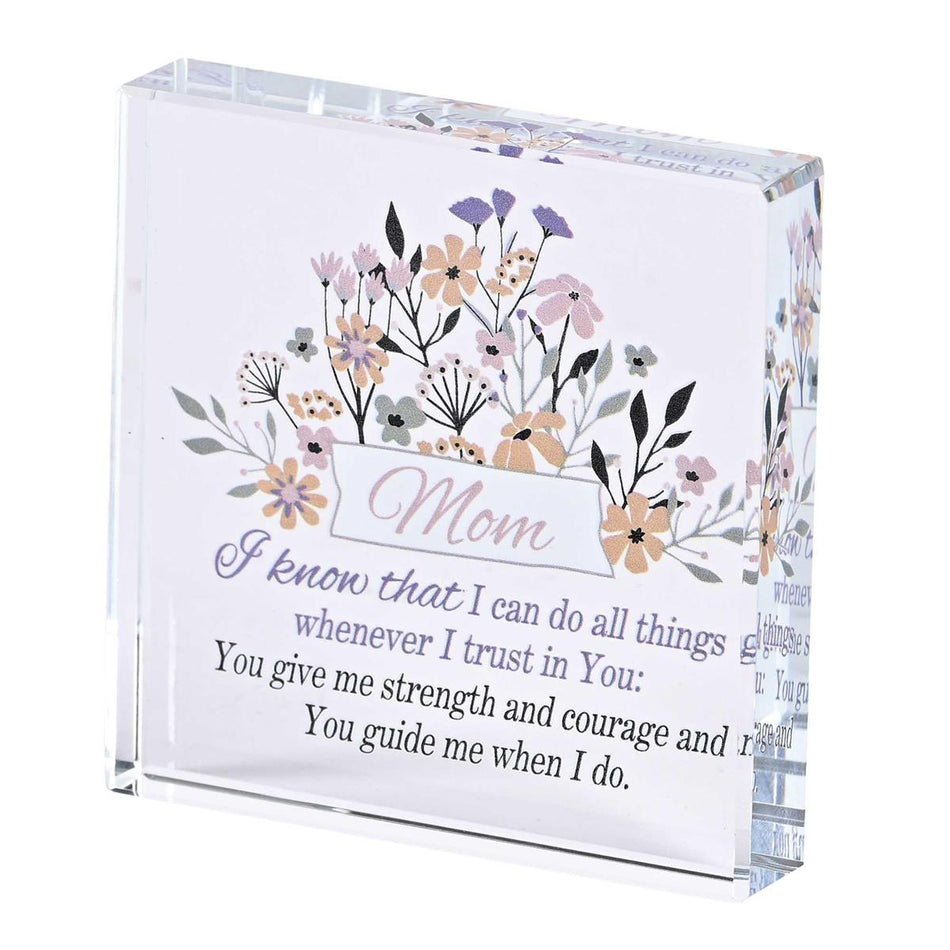 Mom I Know That I Can Do All Things Clear and Purple 3 x 3 Glass Square by Dicksons