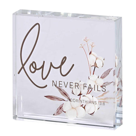 Tabletop Glass Plaque Love Never Fails by Dicksons