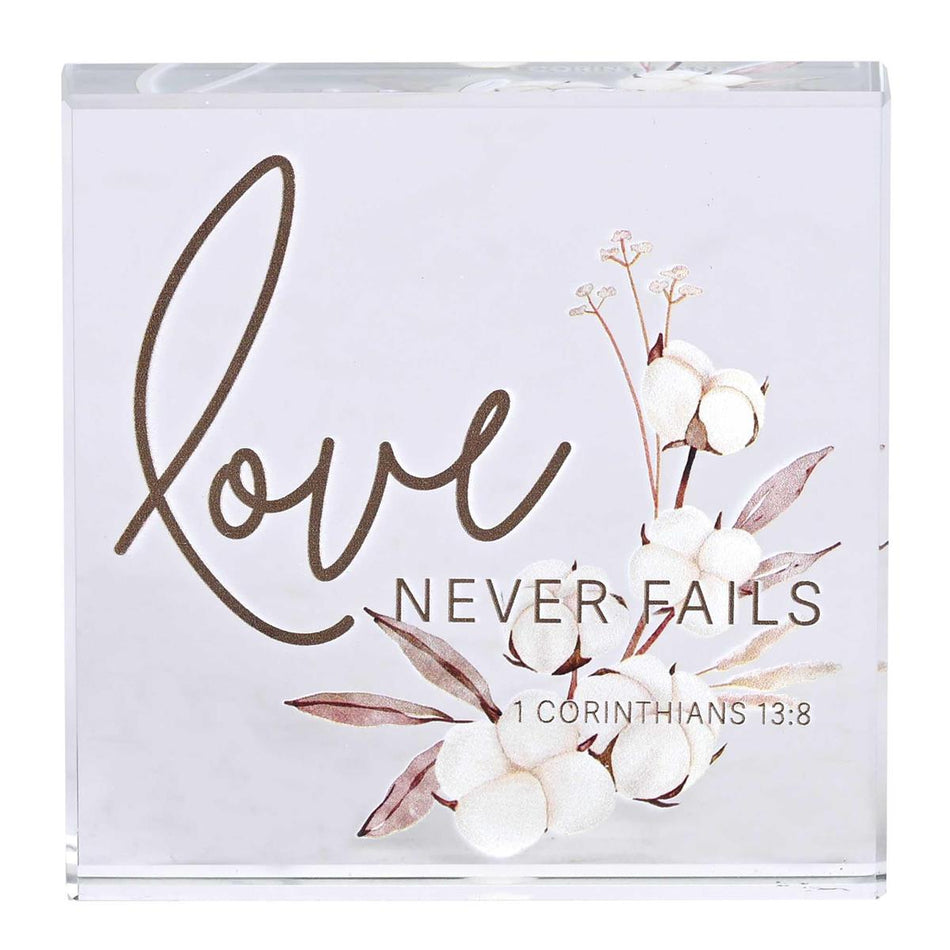 Tabletop Glass Plaque Love Never Fails by Dicksons, product view 2