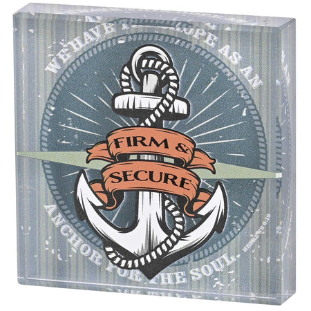 Inspirational Christian Tabletop Plaque Sign 2.75 x 2.75 Inch Glass Anchor Firm by Dicksons