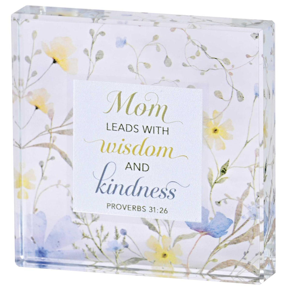 Tabletop Glass Plaque Floral Mom 3X3 by Dicksons