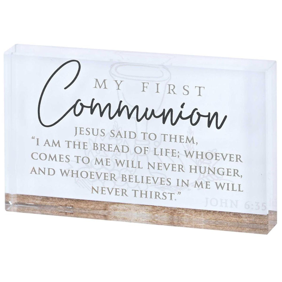 My First Communion - John 6:35-4 x 2.5 Inch White Glass Confirmation Tabletop by Dicksons