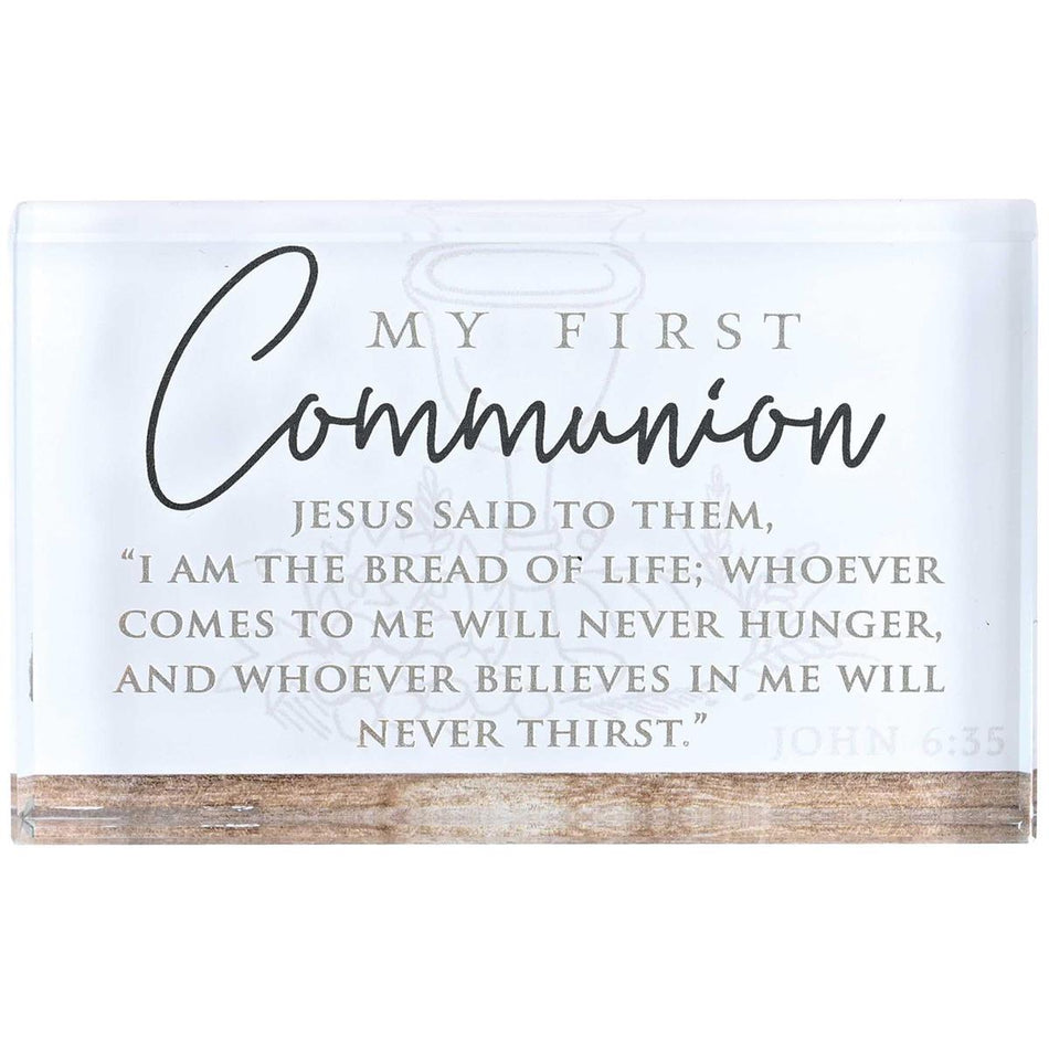 My First Communion - John 6:35-4 x 2.5 Inch White Glass Confirmation Tabletop by Dicksons, product view 2