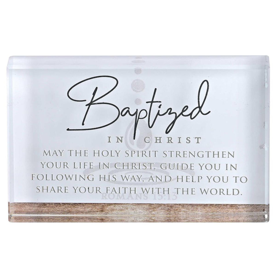 Baptized In Christ - Romans 15:13 4 x 2.5 Inch White Glass Confirmation by Dicksons, product view 2
