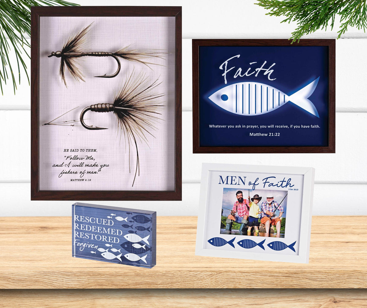 Rescued Redeemed Restored Forgiven - 4 x 2.5 Inch Blue Glass Tabletop Block Sign by Dicksons, product view 4