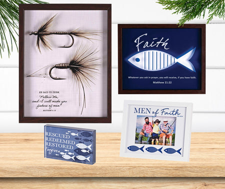 Rescued Redeemed Restored Forgiven - 4 x 2.5 Inch Blue Glass Tabletop Block Sign by Dicksons, product view 4