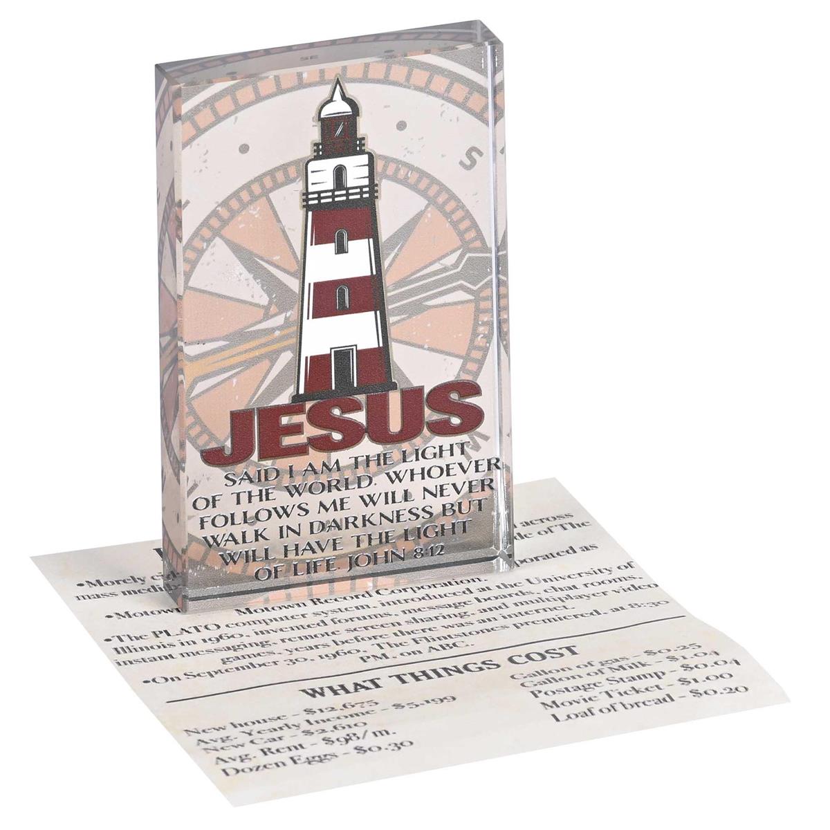 Inspirational Christian Tabletop Plaque Sign 2.5 x 4 Inch Glass Lighthouse by Dicksons, product view 3