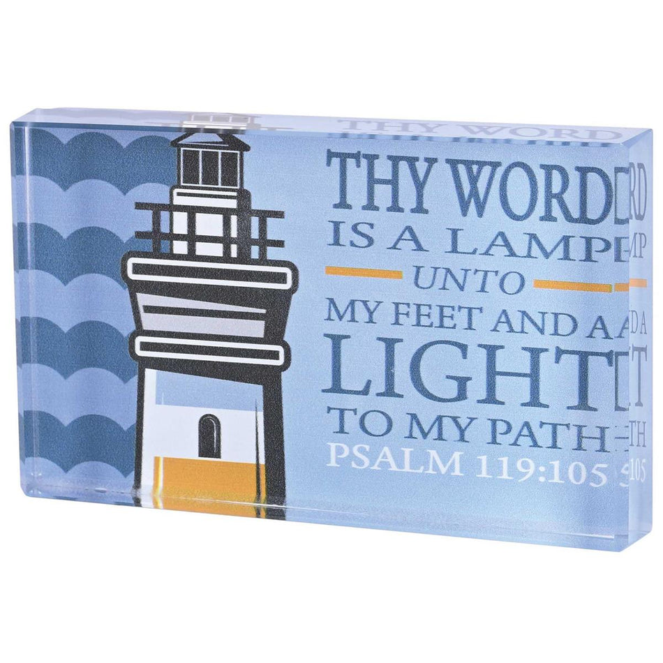 Inspirational Christian Tabletop Plaque Sign 2.5 x 4 Inch Glass Lighthouse Thy by Dicksons