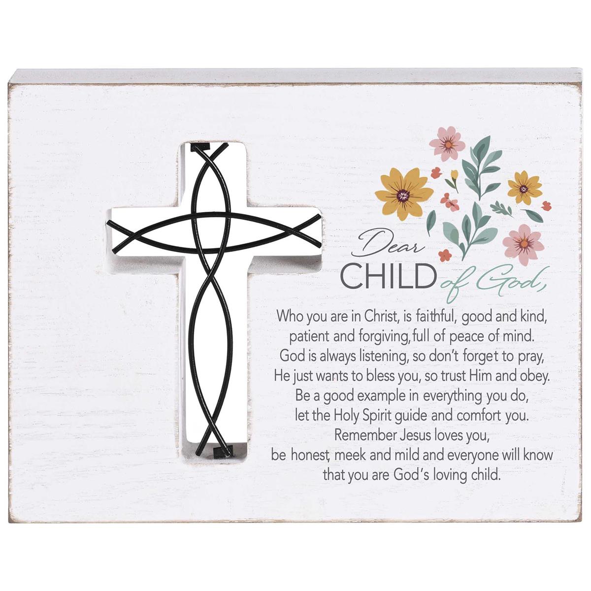 Dear Child Of God - Floral Accent - 7 x 5.5 Inch White MDF Wood and Metal Cross by Dicksons
