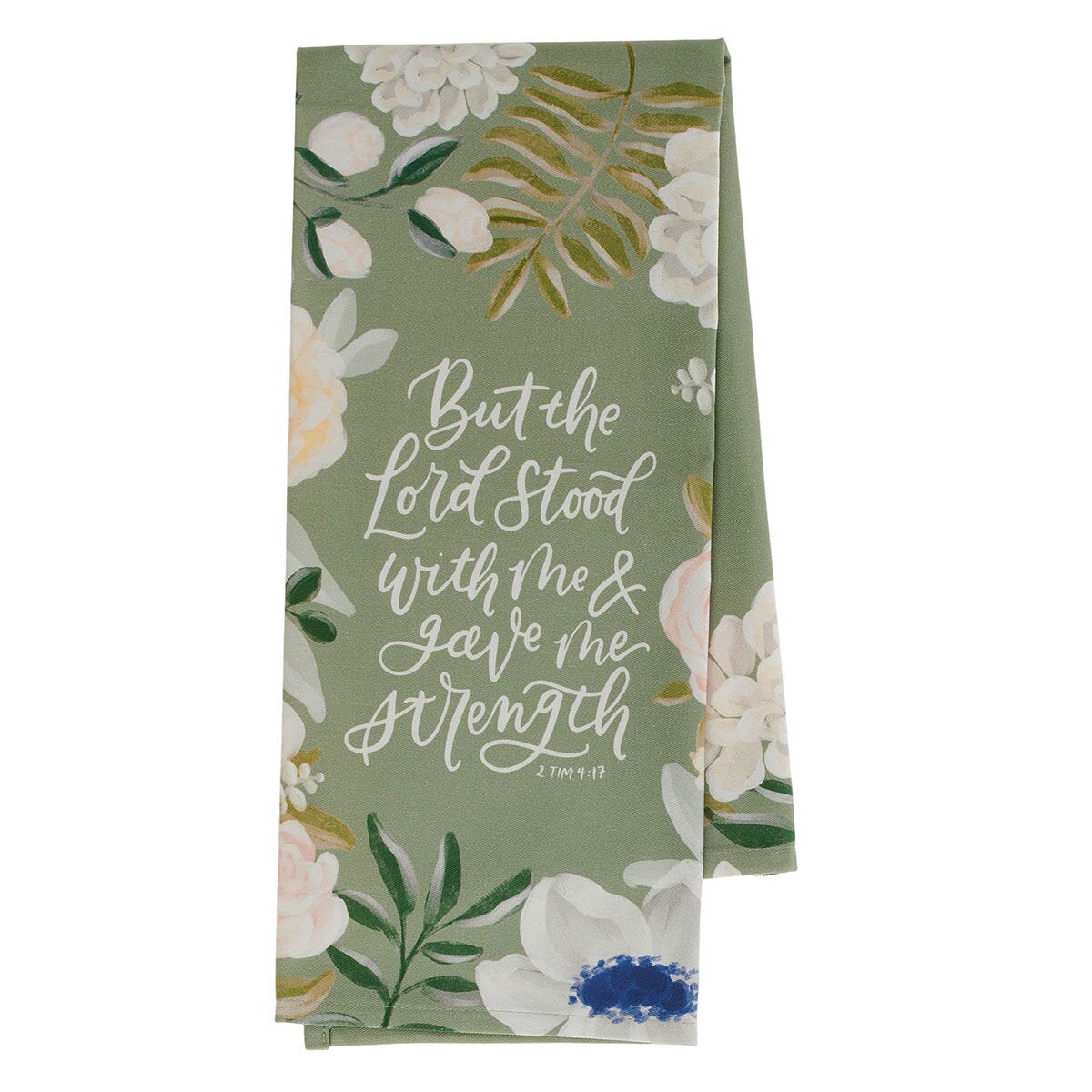 The Lord Stood With Me Sage Green Cotton Tea Towel - 2 Timothy 4:17 by Christian Art Gifts