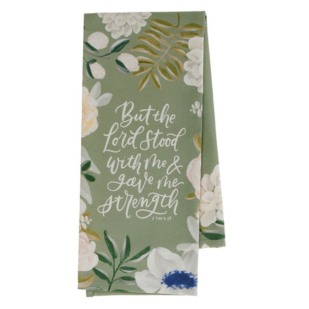 The Lord Stood With Me Sage Green Cotton Tea Towel - 2 Timothy 4:17 by Christian Art Gifts