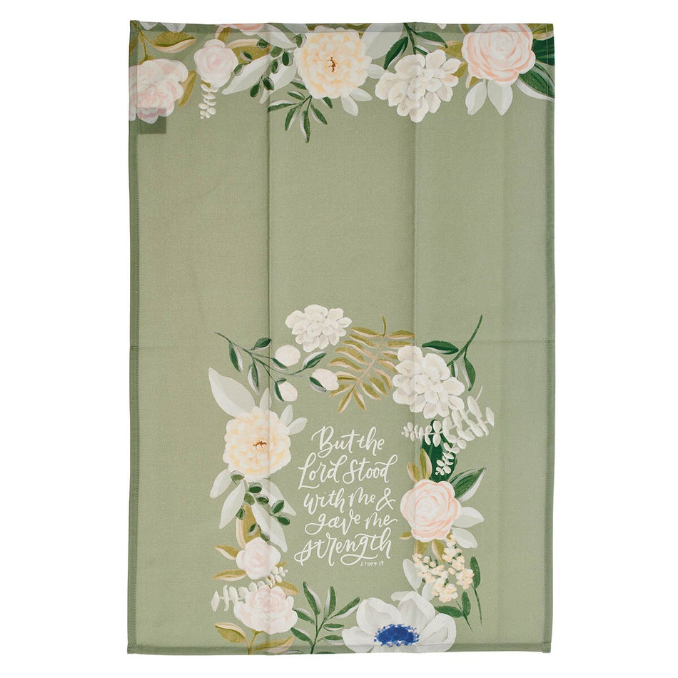The Lord Stood With Me Sage Green Cotton Tea Towel - 2 Timothy 4:17 by Christian Art Gifts, product view 2