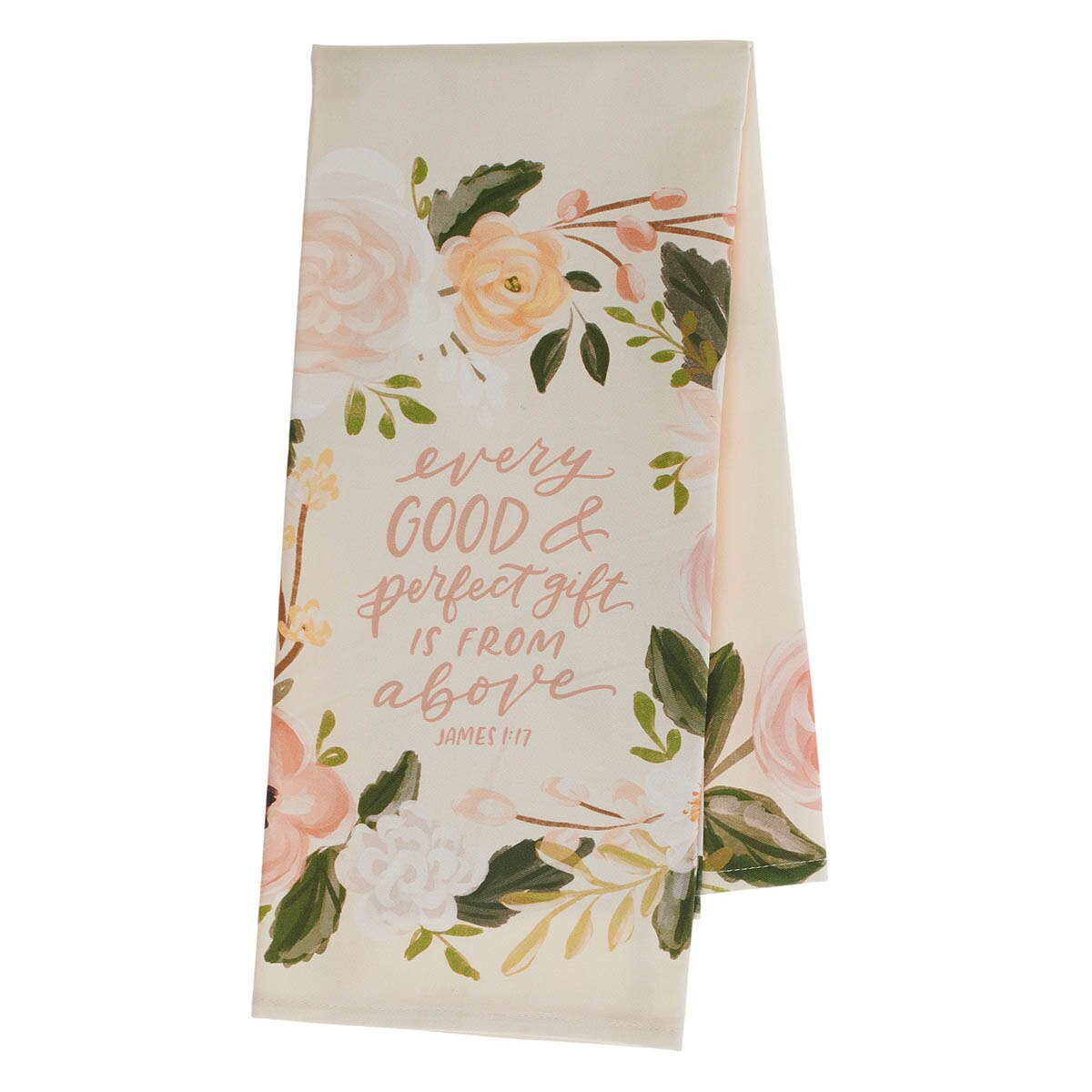 Every Good and Perfect Gift Peach Cotton Tea Towel - James 1:17 by Christian Art Gifts
