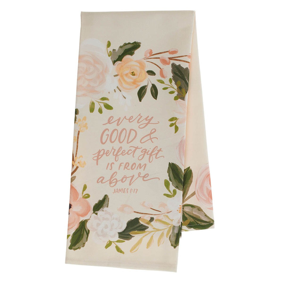 Every Good and Perfect Gift Peach Cotton Tea Towel - James 1:17 by Christian Art Gifts
