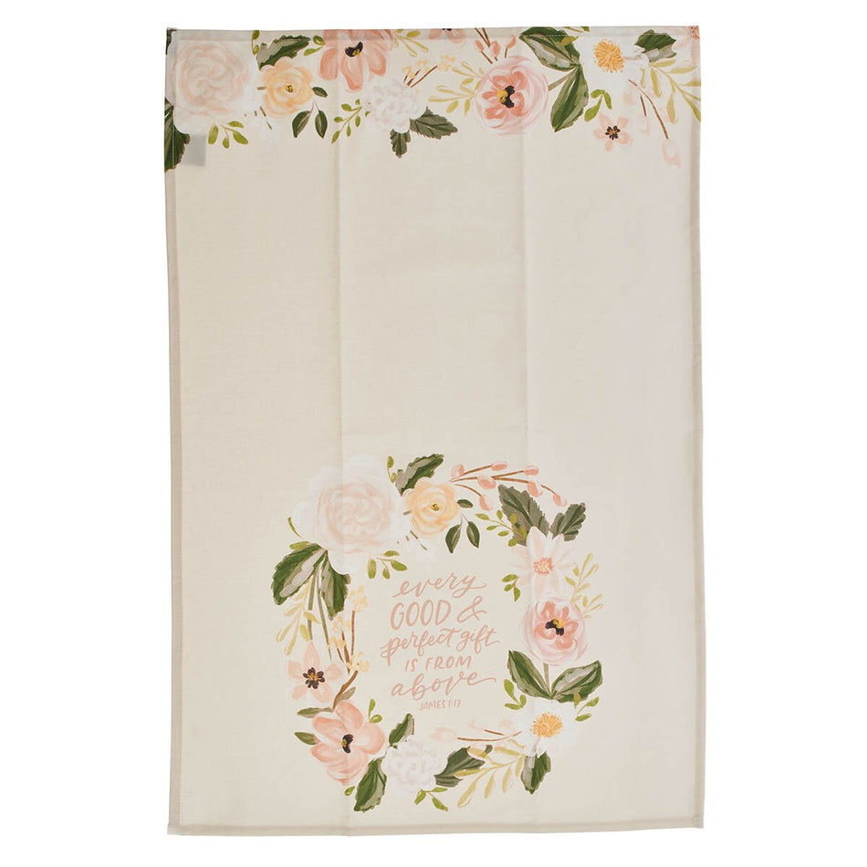 Every Good and Perfect Gift Peach Cotton Tea Towel - James 1:17 by Christian Art Gifts, product view 2