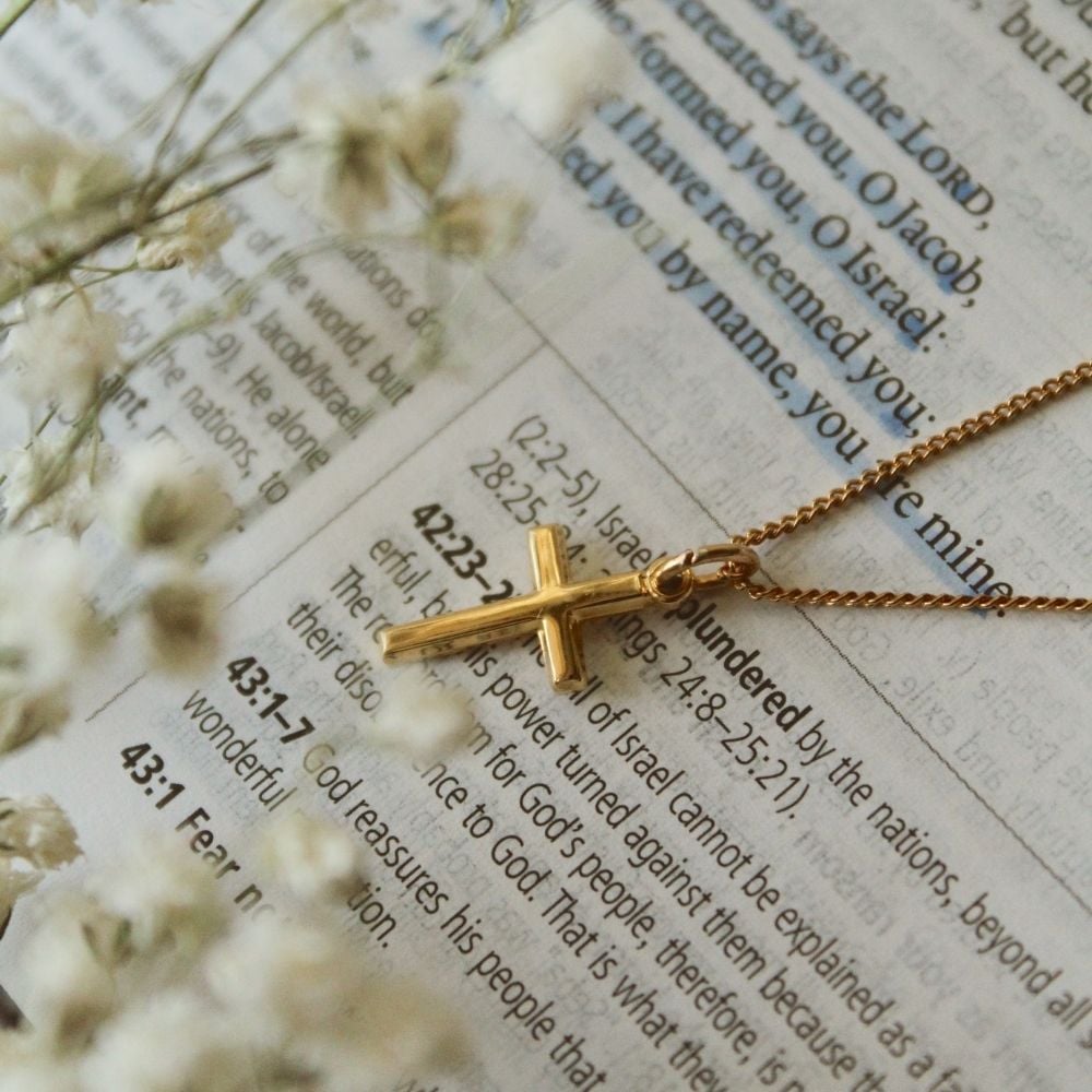 Small Cross Gold Over Sterling Silver 16-18-Inch Necklace by Swanson Christian Products, product view 8