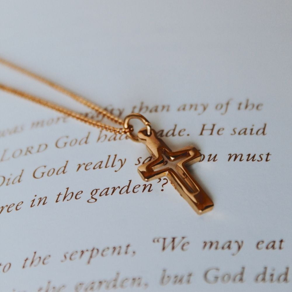 Cross Cut Out Gold Over Sterling Silver 16-18-Inch Necklace by Swanson Christian Products, product view 8