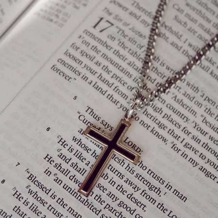 Cross with Black Fill Sterling 24-Inch Necklace by Swanson Christian Products, product view 7