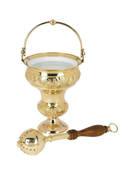 Ornate Holy Water Pot with Sprinkler Set