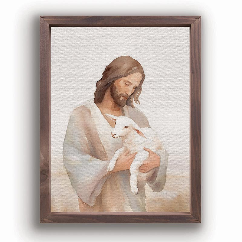 Wonderous Watercolors Collection Framed Linen - Jesus & Lamb