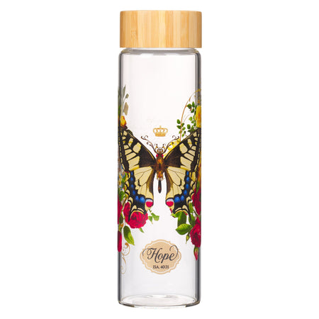 Hope Yellow Butterfly Glass Water Bottle - Isaiah 40:31 by Christian Art Gifts