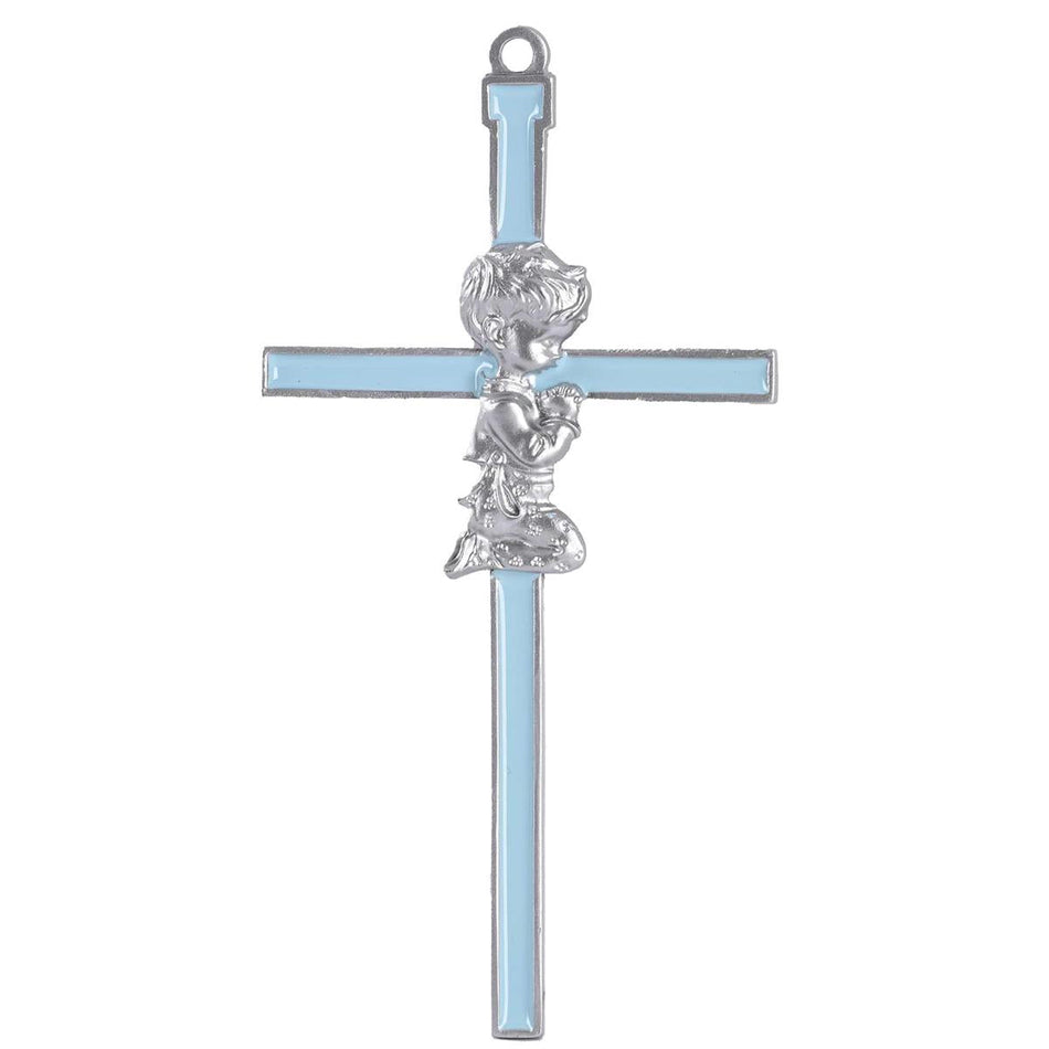Wall Cross Praying Boy 6" Blue Inlay by Dicksons