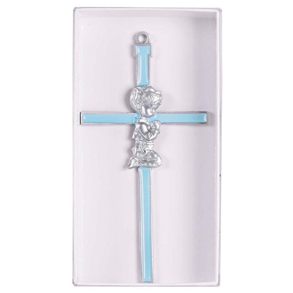 Wall Cross Praying Boy 6" Blue Inlay by Dicksons, product view 2