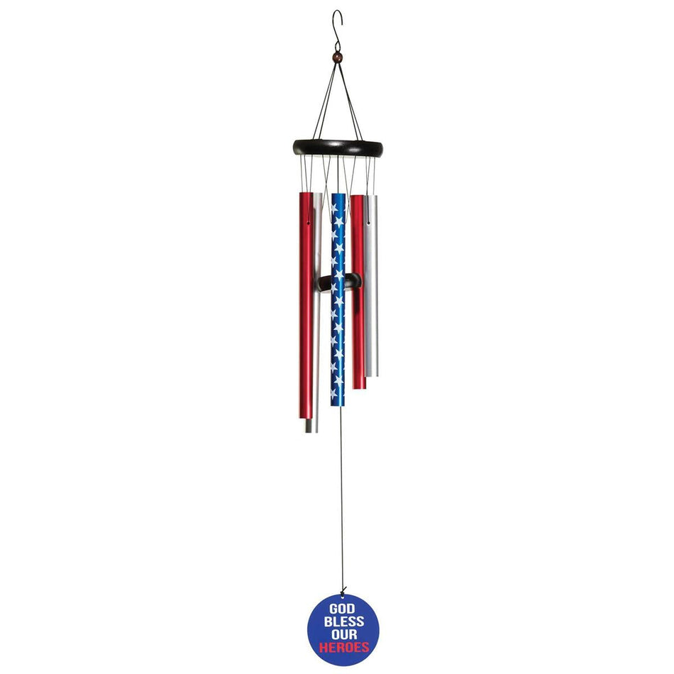 God Bless Our Heroes Red White 35 inch Aluminum Wind Chime Noisemaker by Dicksons