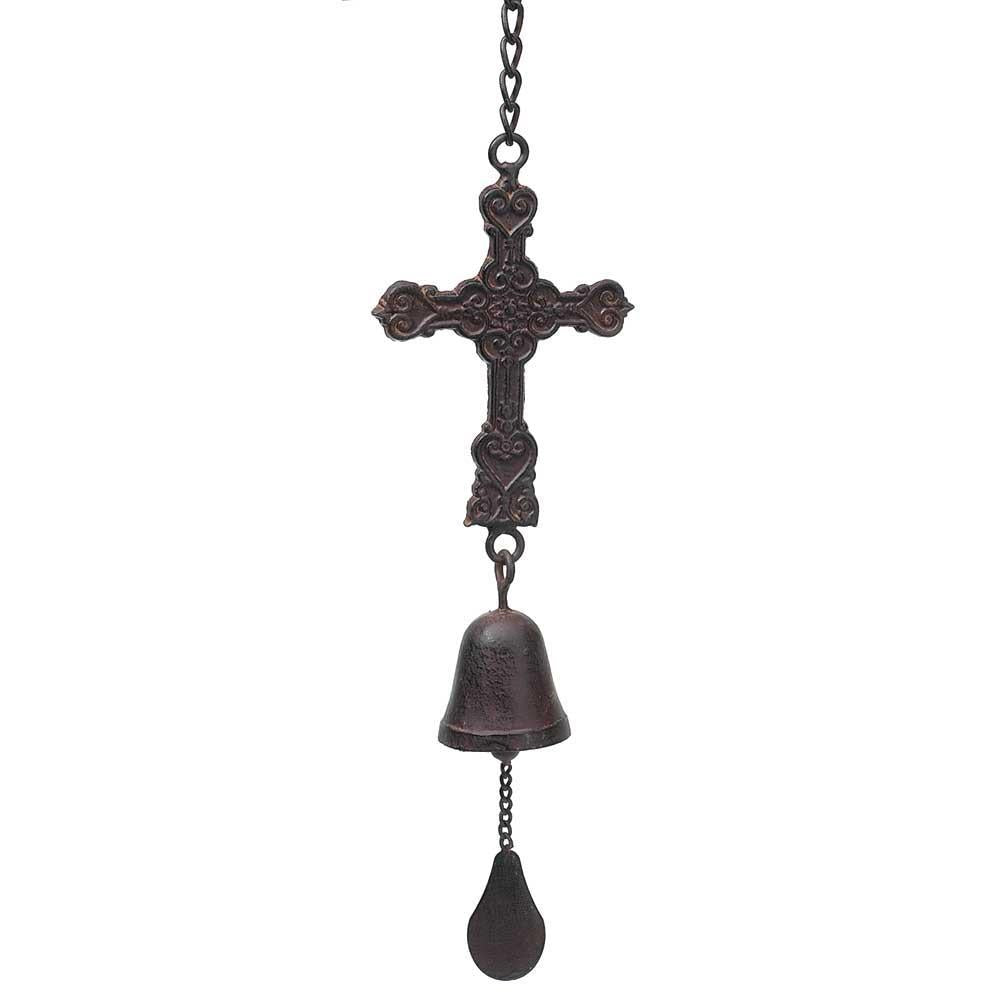 Filigree Embossed Cross and Bell Brown 5 x 8 Metal Hanging Indoor Outdoor Wind by Dicksons