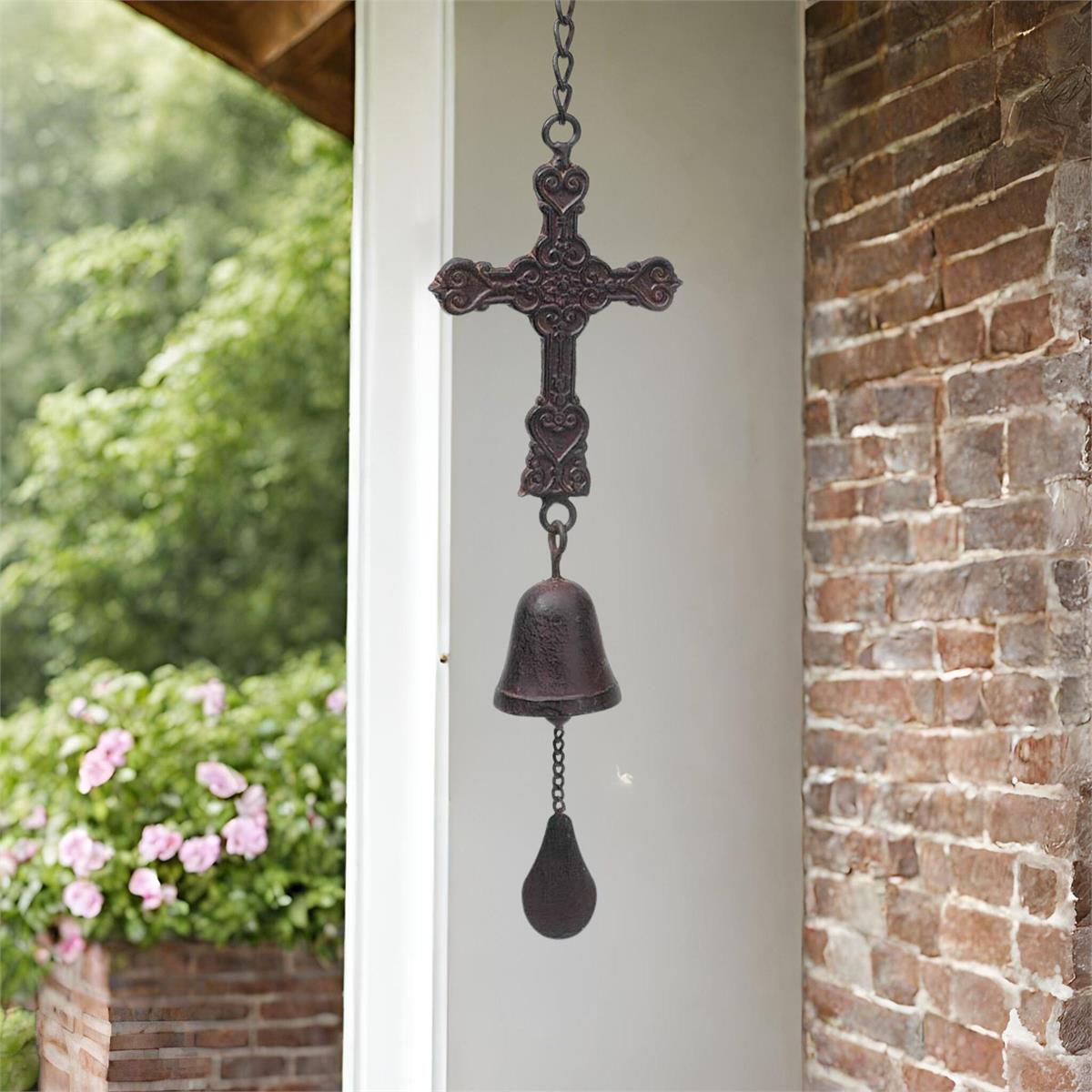 Filigree Embossed Cross and Bell Brown 5 x 8 Metal Hanging Indoor Outdoor Wind by Dicksons, product view 2