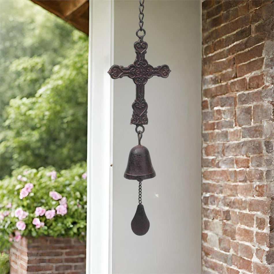 Filigree Embossed Cross and Bell Brown 5 x 8 Metal Hanging Indoor Outdoor Wind by Dicksons, product view 2