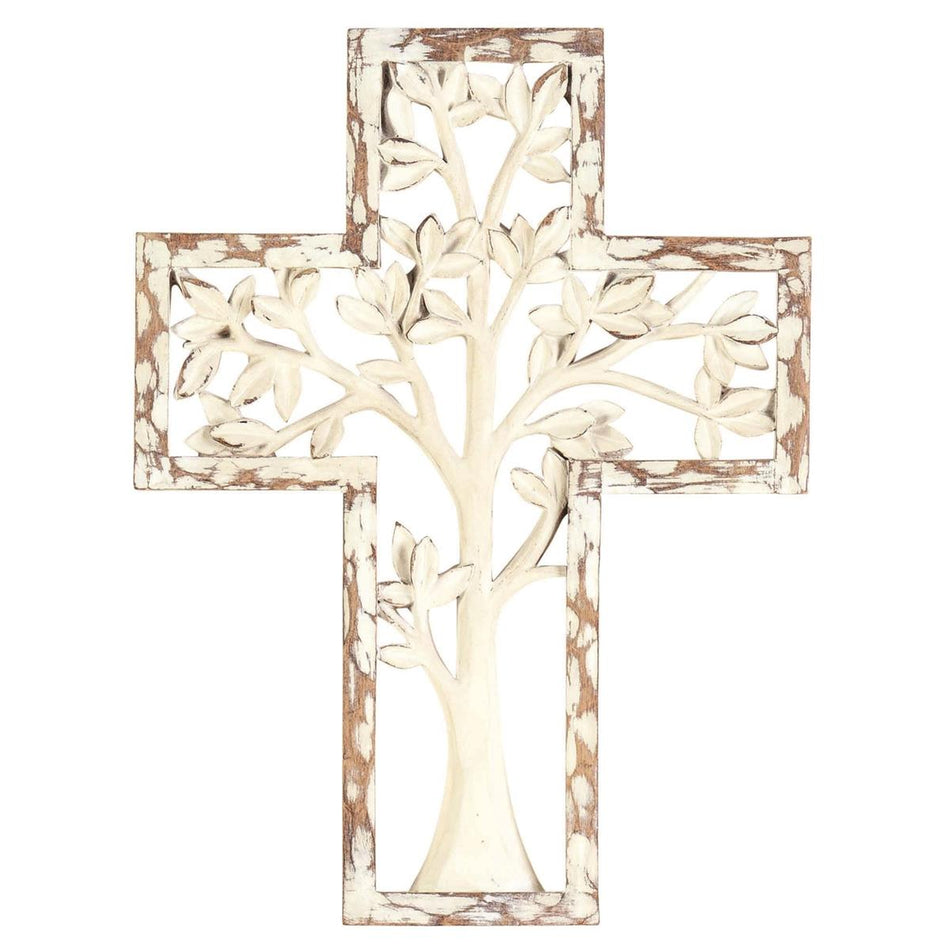 Rustic White Tree 10.5 x 7.75 Resin Hanging Wall Cross by Dicksons