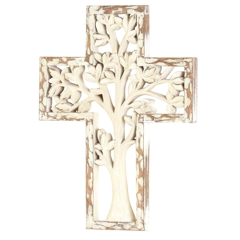 Rustic White Tree 10.5 x 7.75 Resin Hanging Wall Cross by Dicksons, product view 2