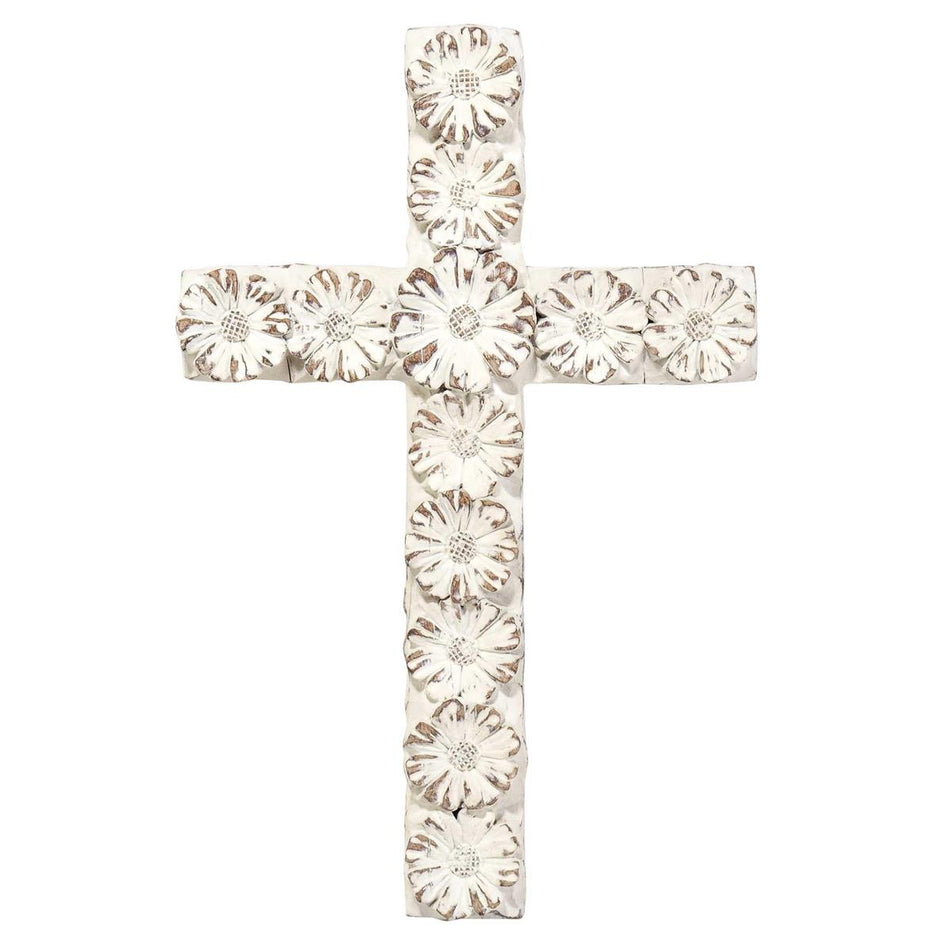 White Floral Resin Wall Cross 10" by Dicksons