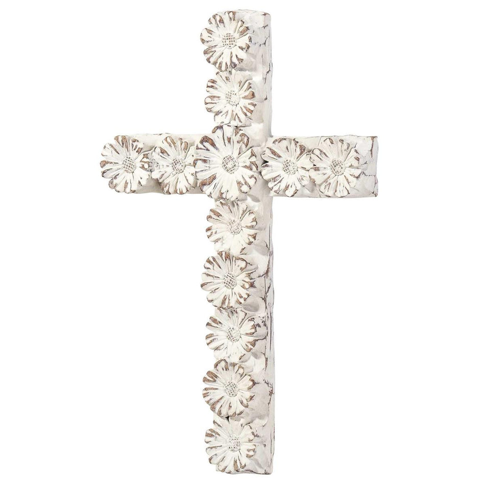 White Floral Resin Wall Cross 10" by Dicksons, product view 2