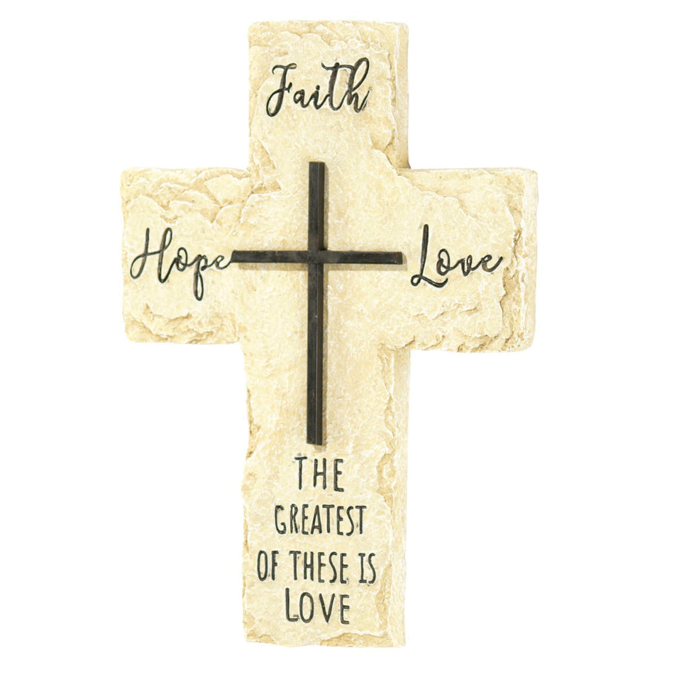 Faith Hope Love The Greatest Yellow 10 x 7.25 Resin Decorative Wall Cross by Dicksons, product view 2