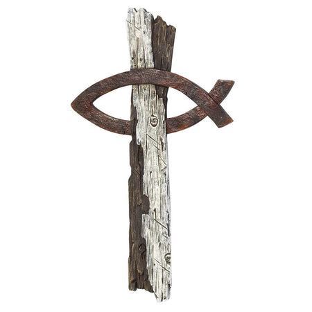 Wall Cross Fish Wood Look Resin 14h by Dicksons