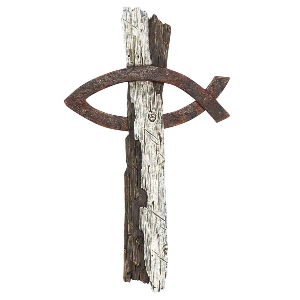 Wall Cross Fish Wood Look Resin 14h by Dicksons, product view 2