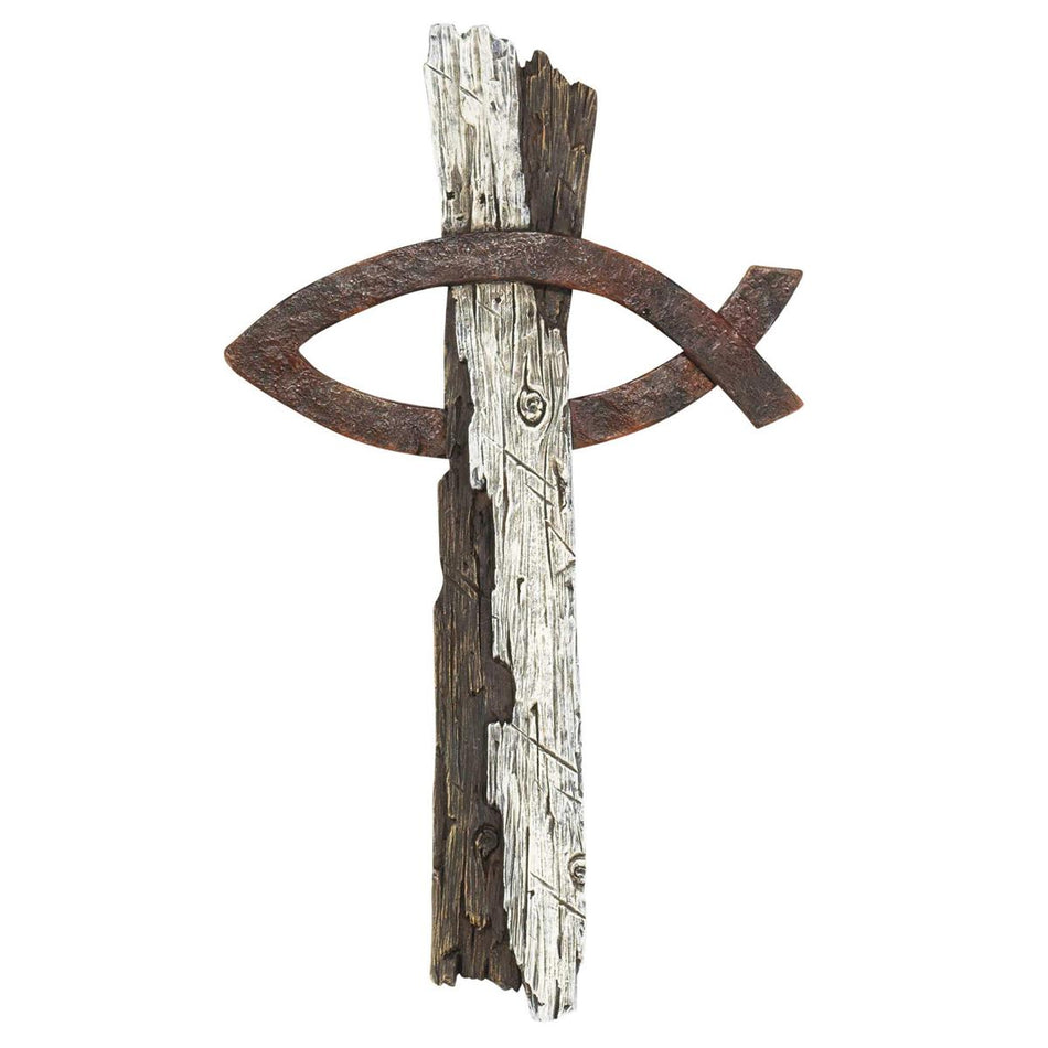 Wall Cross Fish Wood Look Resin 14h by Dicksons, product view 2