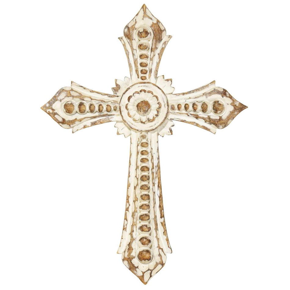 Whitewash Floral 14 x 10 Resin Hanging Wall Cross by Dicksons, product view 2