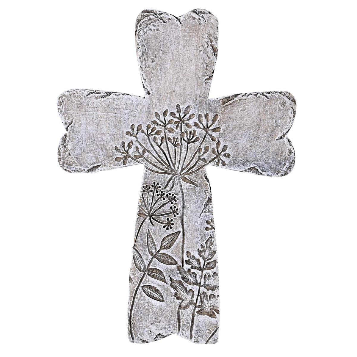 Gray Floral Resin Wall Cross 5.75H by Dicksons, product view 2