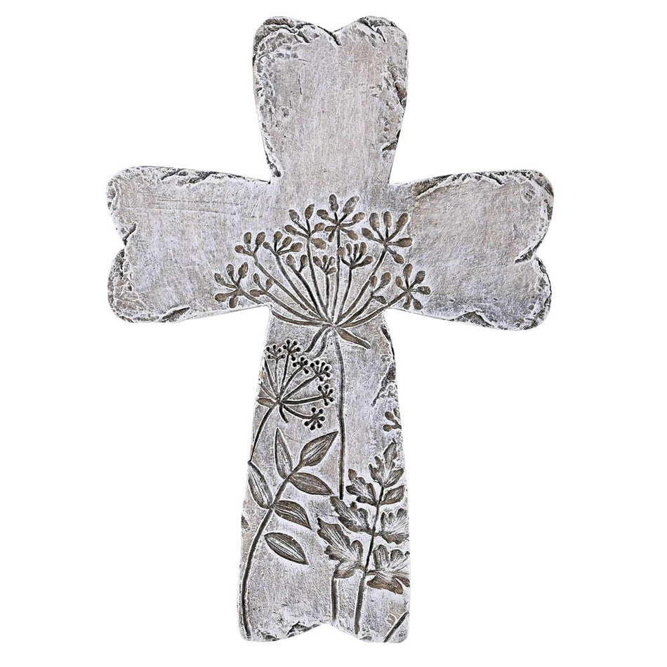 Gray Floral Resin Wall Cross 5.75H by Dicksons, product view 2