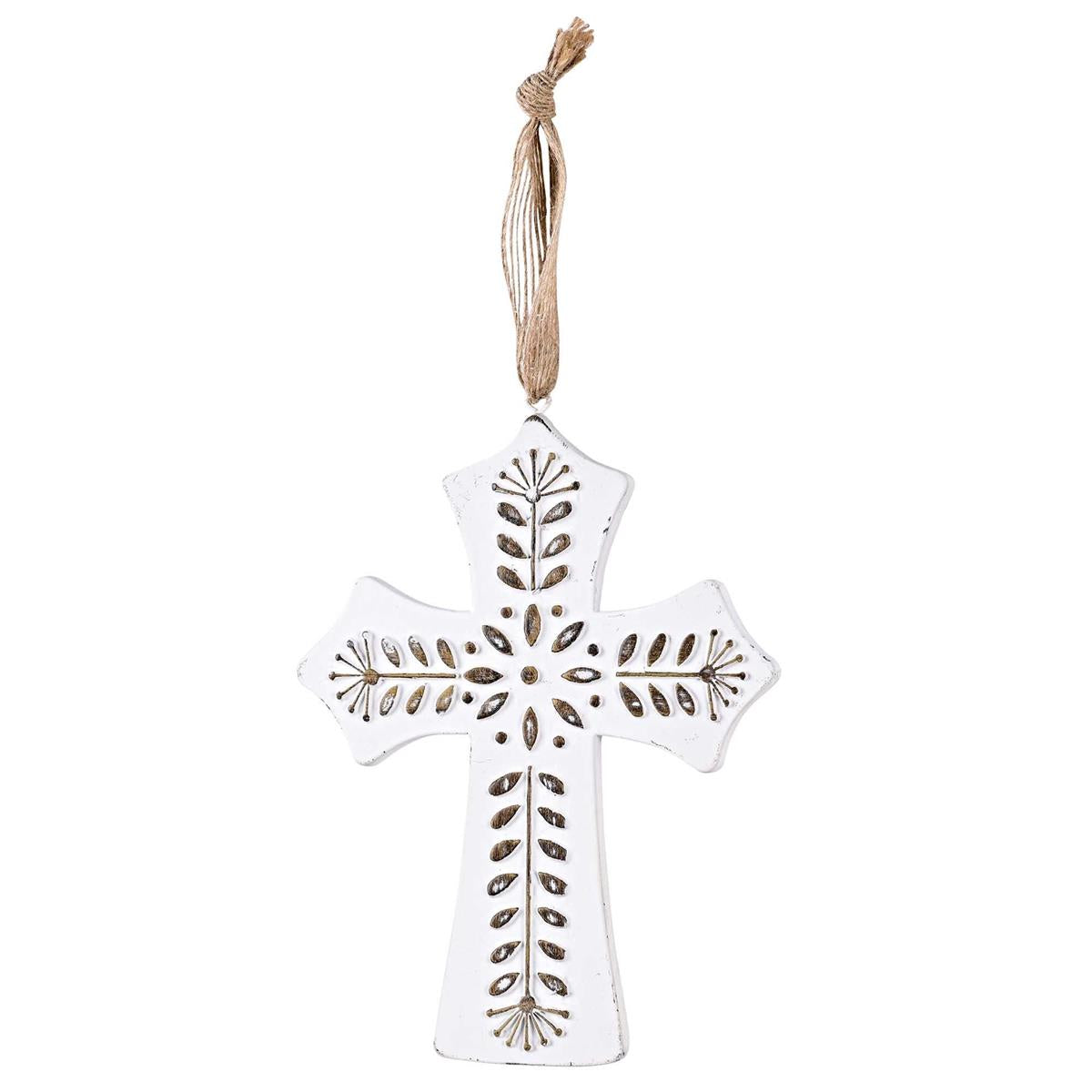 Raised Floral Detain Cross with Burlap Hanger by Dicksons