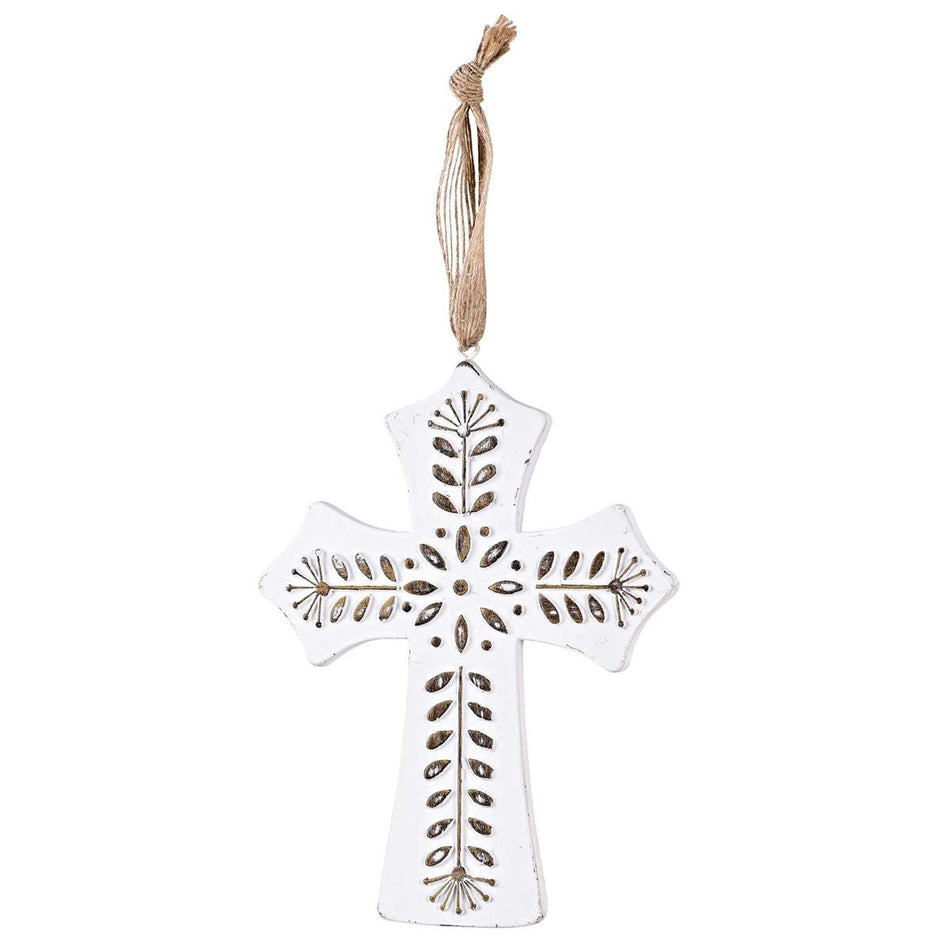 Raised Floral Detain Cross with Burlap Hanger by Dicksons
