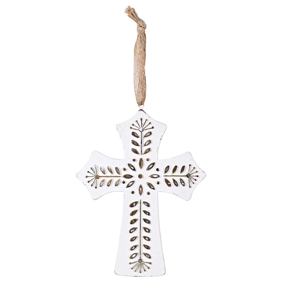 Raised Floral Detain Cross with Burlap Hanger by Dicksons, product view 2